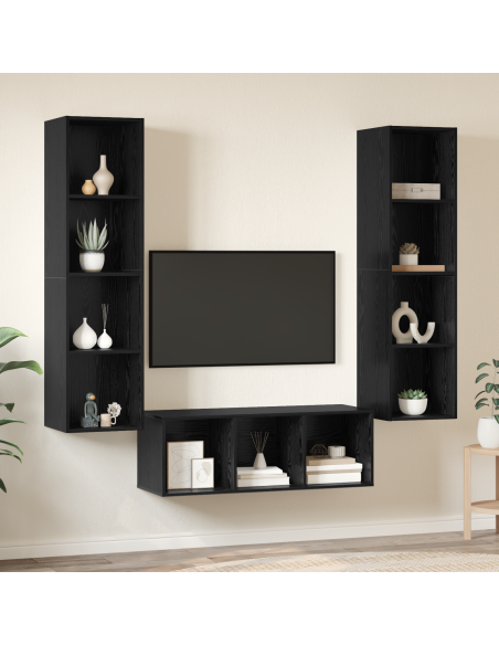 Set mobile TV 3 pcs Rovere Nero Legno multistrato