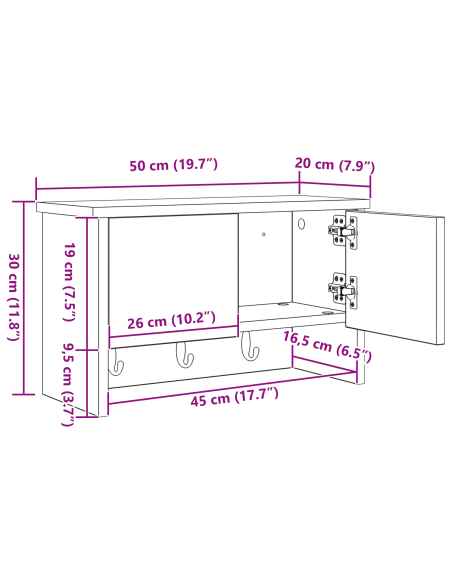Appendiabiti a muro con lo scaffale Rovere fumo 50 x 20 x 30 cm