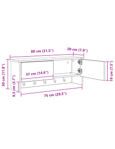 Appendiabiti a muro con porta Grigio Sonoma 80 x 20 x 30 cm