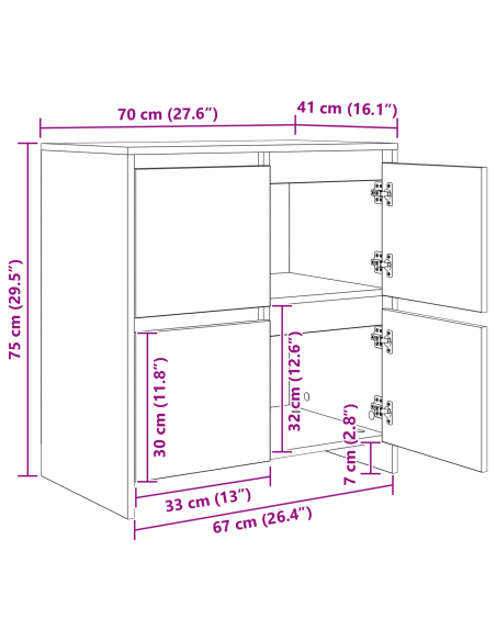 Sideboards 2 pcs Legno vecchio 70 x 41 x 75 cm
