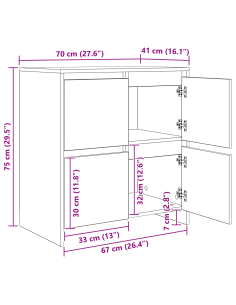 Sideboards 2 pcs Rovere nero 70 x 41 x 75 cm Legno multistrato