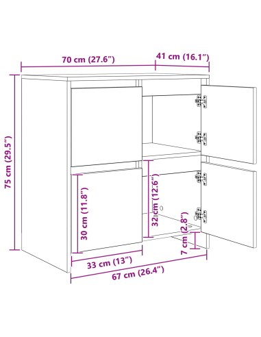 Sideboards 2 pcs Rovere nero 70 x 41 x 75 cm Legno multistrato