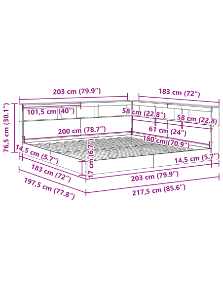 Libreria Letto 2 pcs Grigio cemento 180 x 200 cm Cemento