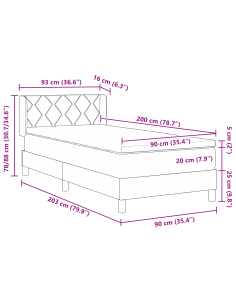 Letto a molle con testiera Marrone Scuro 200 x 90 cm Poliestere