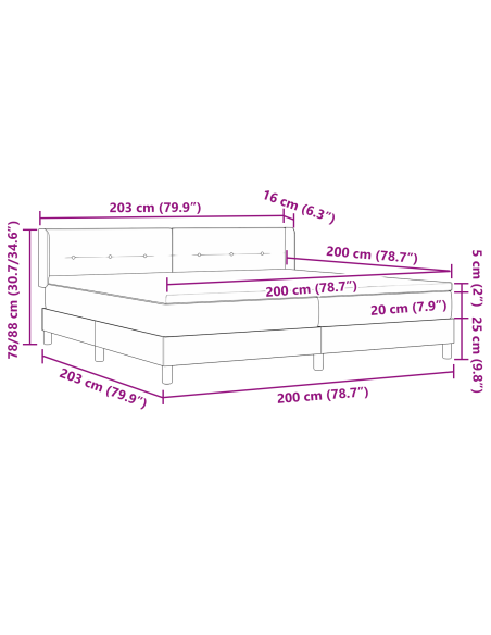 Letto a molle con materasso Nero 200 x 200 cm Poliestere