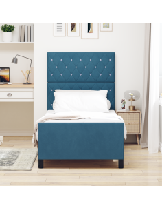 Letto a molle con testiera Blu Scuro 90 x 190 cm Velluto