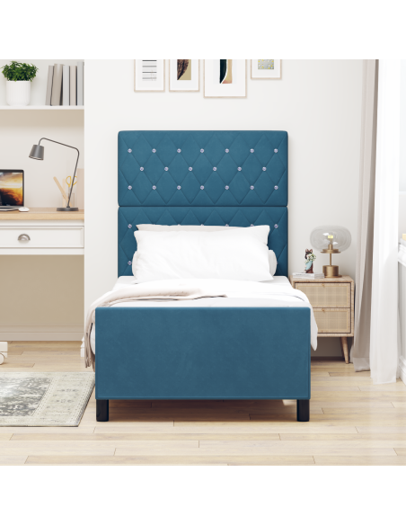 Letto a molle con testiera Blu Scuro 90 x 190 cm Velluto
