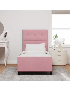 Letto a molle con testiera Rosa 90 x 190 cm Velluto