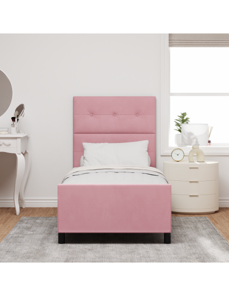 Letto a molle con testiera Rosa 90 x 190 cm Velluto