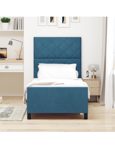 Letto a molle con testiera Blu Scuro 90 x 190 cm Velluto