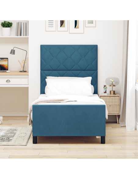Letto a molle con testiera Blu Scuro 90 x 190 cm Velluto