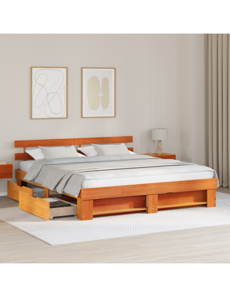 Struttura del letto Marrone cerato 200 x 200 cm Pino massello