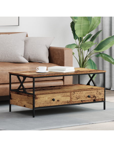 Tavolino da salotto with Drawer Legno vecchio 100 x 51 x 45 cm