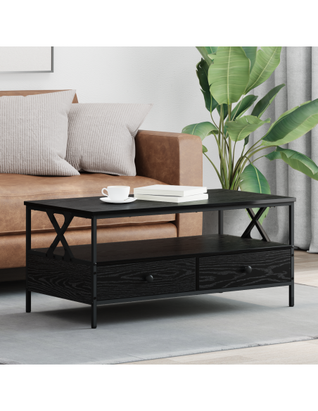 Tavolino da salotto con cassetto Rovere nero 100 x 51 x 45 cm