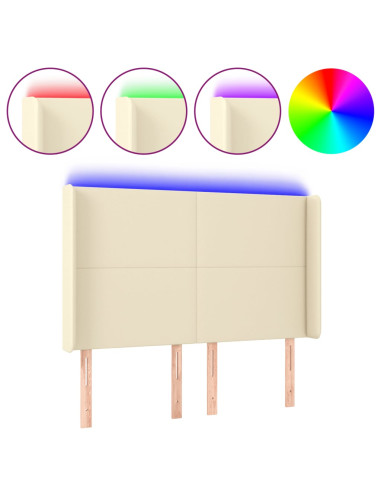 Testiera a LED Crema 147x16x118/128 cm in Similpelle