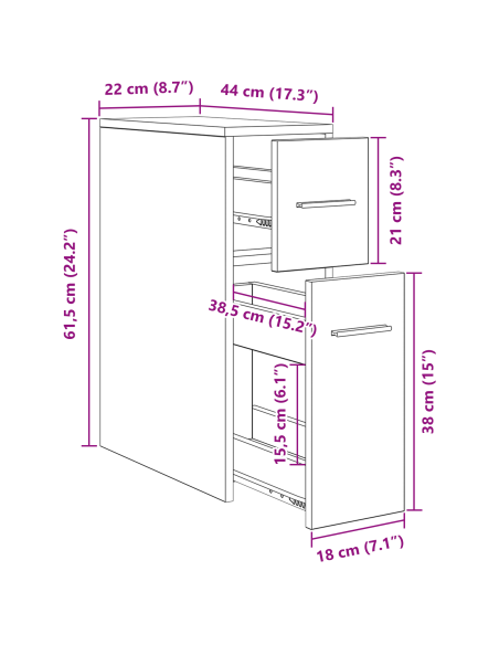 Mobile da bagno slim Rovere nero 22 x 44 x 61.5 cm Truciolare