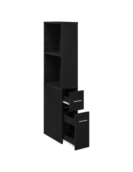 Armadio da Bagno Stretto Rovere nero 22 x 41 x 135 cm