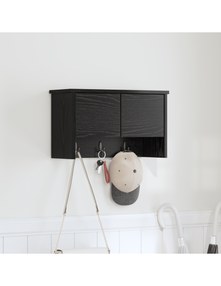 Appendiabiti a muro con lo scaffale Rovere nero 50 x 20 x 30 cm