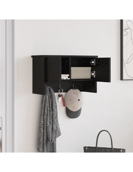 Appendiabiti a muro con lo scaffale Rovere nero 50 x 20 x 30 cm
