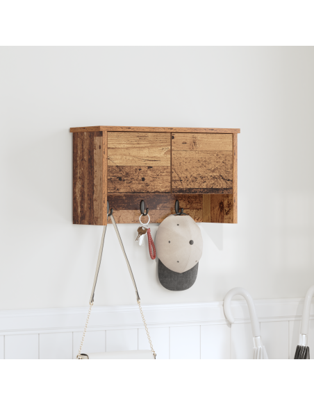Appendiabiti a muro con porta Legno vecchio 50 x 20 x 30 cm