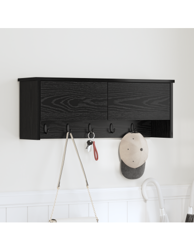 Appendiabiti a muro con lo scaffale Rovere Nero 80 x 20 x 30 cm