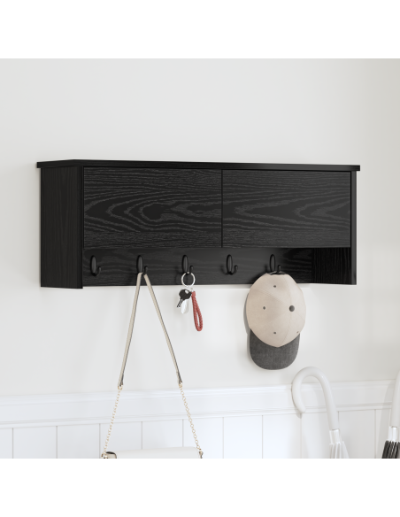 Appendiabiti a muro con lo scaffale Rovere nero 80 x 20 x 30 cm