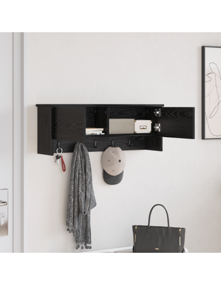 Appendiabiti a muro con lo scaffale Rovere nero 80 x 20 x 30 cm