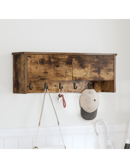 Appendiabiti a muro con lo scaffale Rovere fumo 80 x 20 x 30 cm