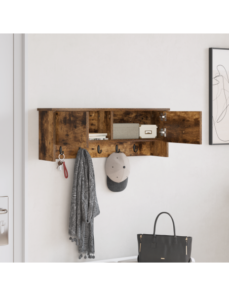 Appendiabiti a muro con lo scaffale Rovere fumo 80 x 20 x 30 cm
