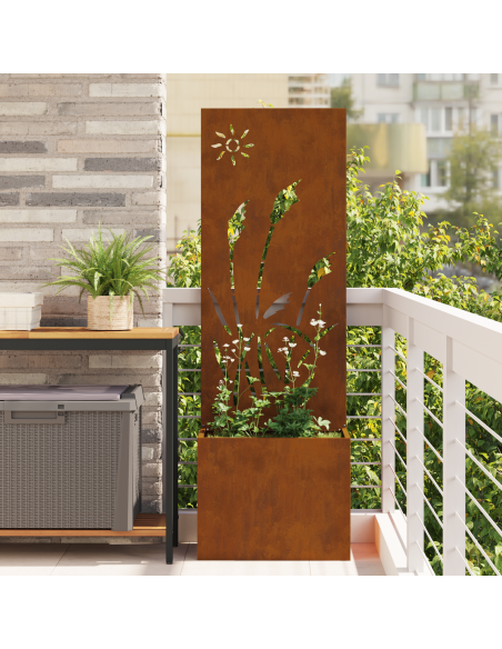 Vaso da Giardino con Pannello Decorativo Ruggine 50 x 140 cm