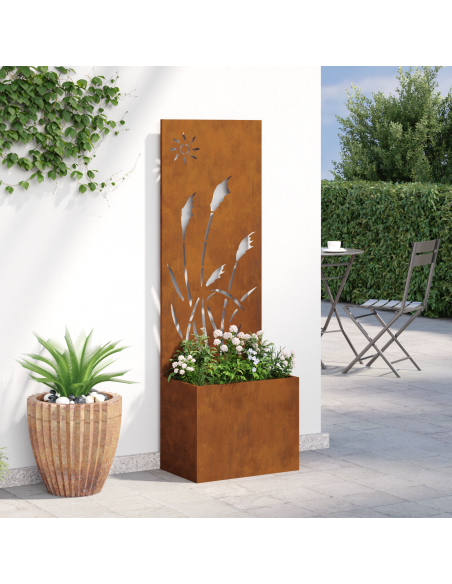Vaso da Giardino con Pannello Decorativo Ruggine 50 x 140 cm