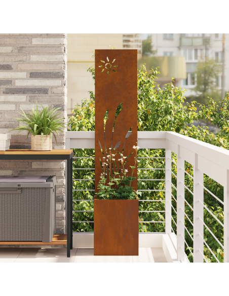 Vaso da Giardino con Pannello Decorativo Ruggine 32 x 140 cm