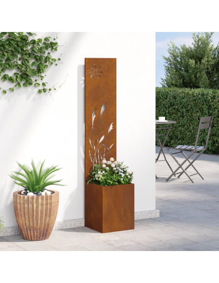 Vaso da Giardino con Pannello Decorativo Ruggine 32 x 140 cm