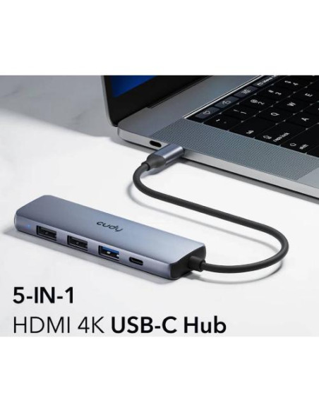 HUB USB CUDY 5P 1USB-A 3.0/2USB-A 2 .0/1X1000W USB-C/1HDMI