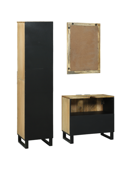 Set di mobili per il bagno con cassetto con lo scaffale con archiviazione con porta con specchio 3 pcs Marrone Alto