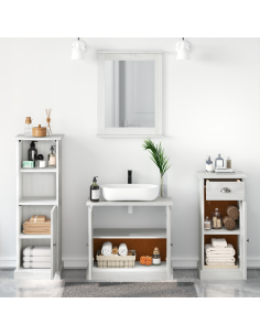 Set di mobili per il bagno 4 pcs Bianco Antico Pino massello