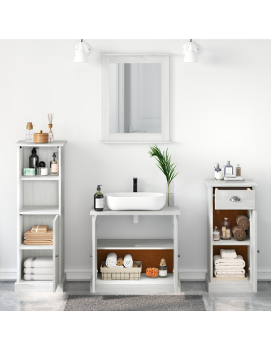 Set di mobili per il bagno 4 pcs Bianco Antico Pino massello