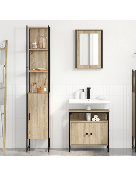 Set di mobili per il bagno con lo scaffale 3 pcs rovere sonoma