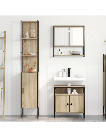 Set di mobili per il bagno con lo scaffale 3 pcs rovere sonoma