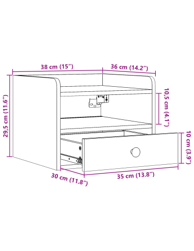 Comodino con cassetto Marrone cerato 38 x 36 x 29,5 cm