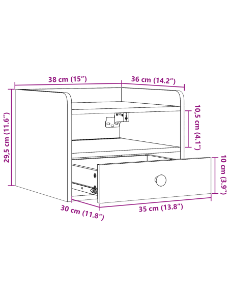 Comodino con cassetto Marrone cerato 38 x 36 x 29,5 cm