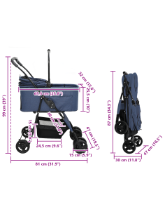 Passeggino pieghevole per animali Blu 81 x 47 x 99 cm