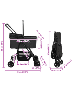 Passeggino pieghevole per animali Nero 81 x 47 x 99 cm