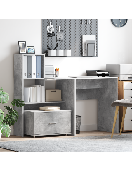 Scrivania con cassetto Grigio cemento 131,5 x 50 x 106,5 cm