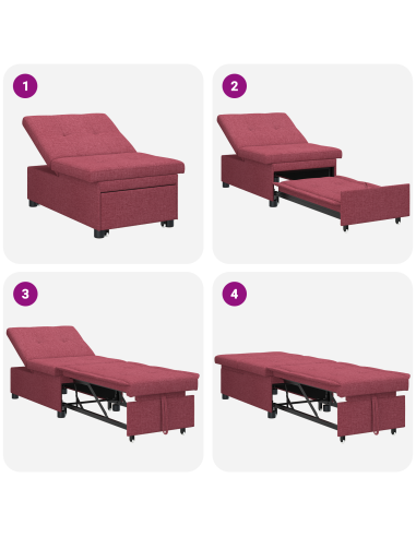 Divano Letto Estraibile 50cm Rosso Vino Legno compensato