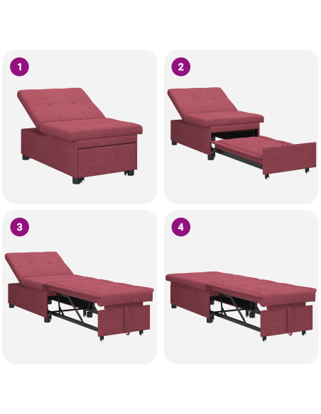 Divano Letto Estraibile 50cm Rosso Vino Legno compensato
