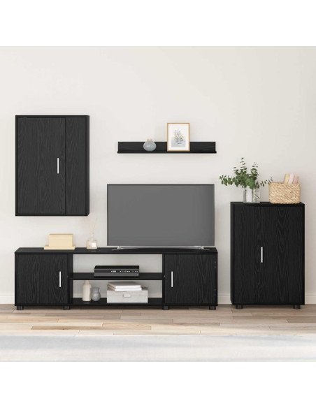 Set di mobile TV da 4 pezzi 4 pcs Rovere nero Legno multistrato