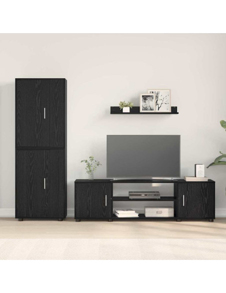 Set di mobile TV da 4 pezzi 4 pcs Rovere nero Legno multistrato