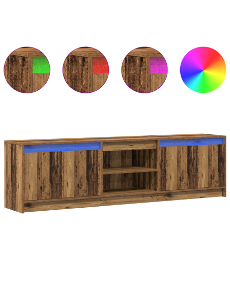 Mobile TV con luci a strisce a LED con archiviazione con porta Marrone 180 x 34 x 50 cm