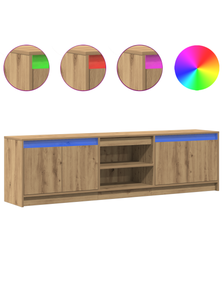 Mobile TV con luci a strisce a LED con archiviazione con porta Marrone 182 x 34 x 50 cm